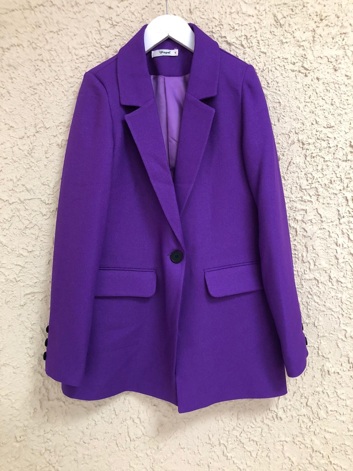 Tek Düğmeli Vatkalı Ceket-Mor