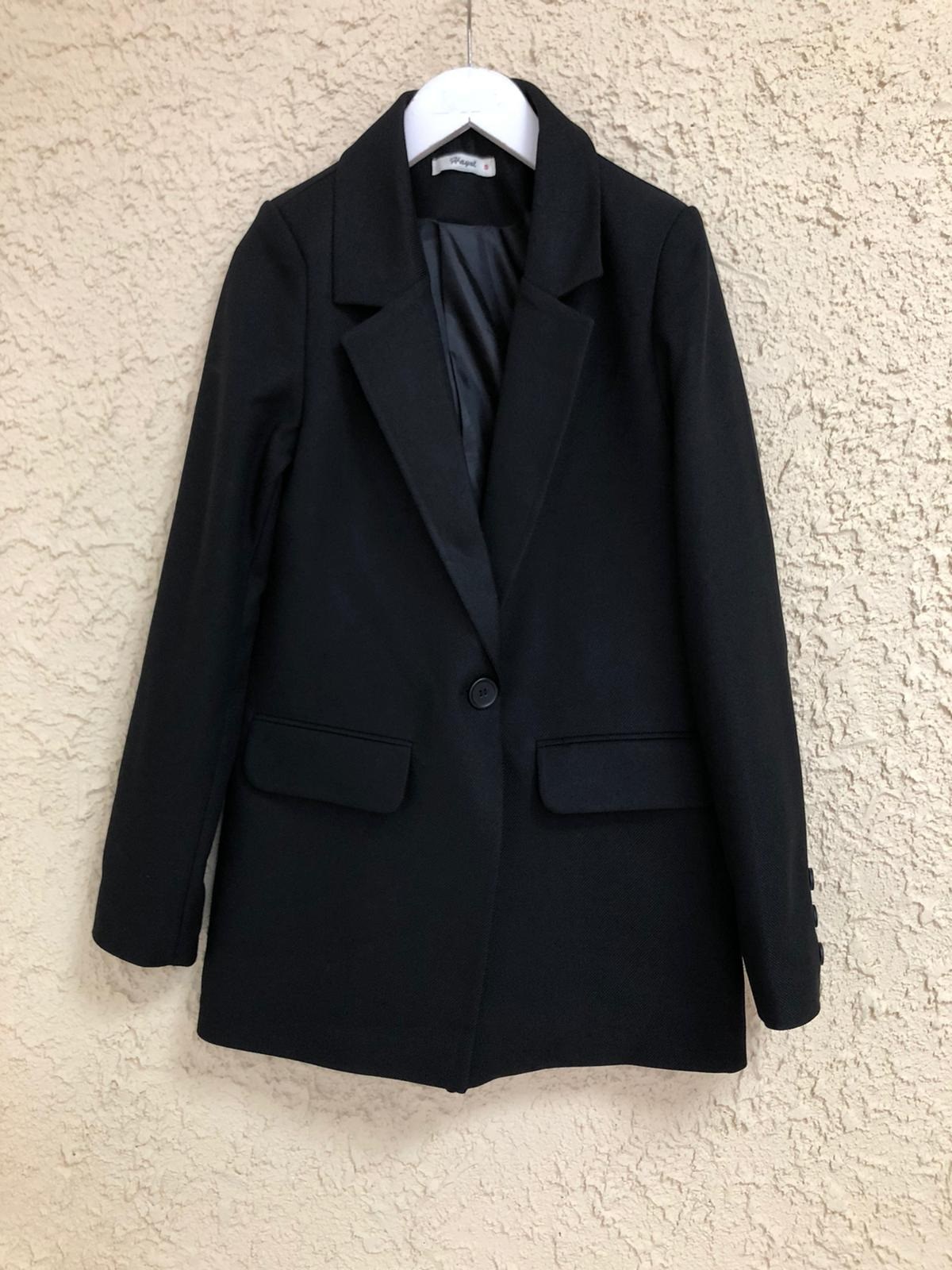 Tek Düğmeli Vatkalı Ceket-Siyah