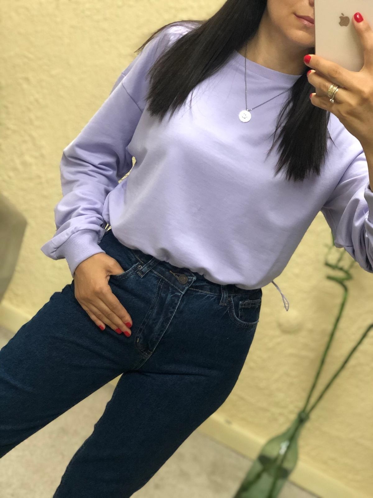 Uzun Kollu Alt Kısmı Lastikli Sweat-Lila