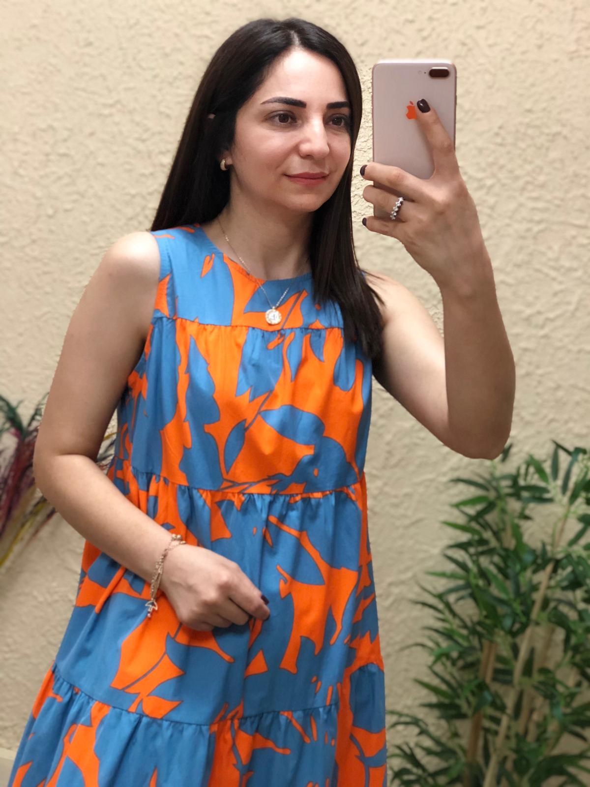 Uzun Kolsuz Elbise-Oranj