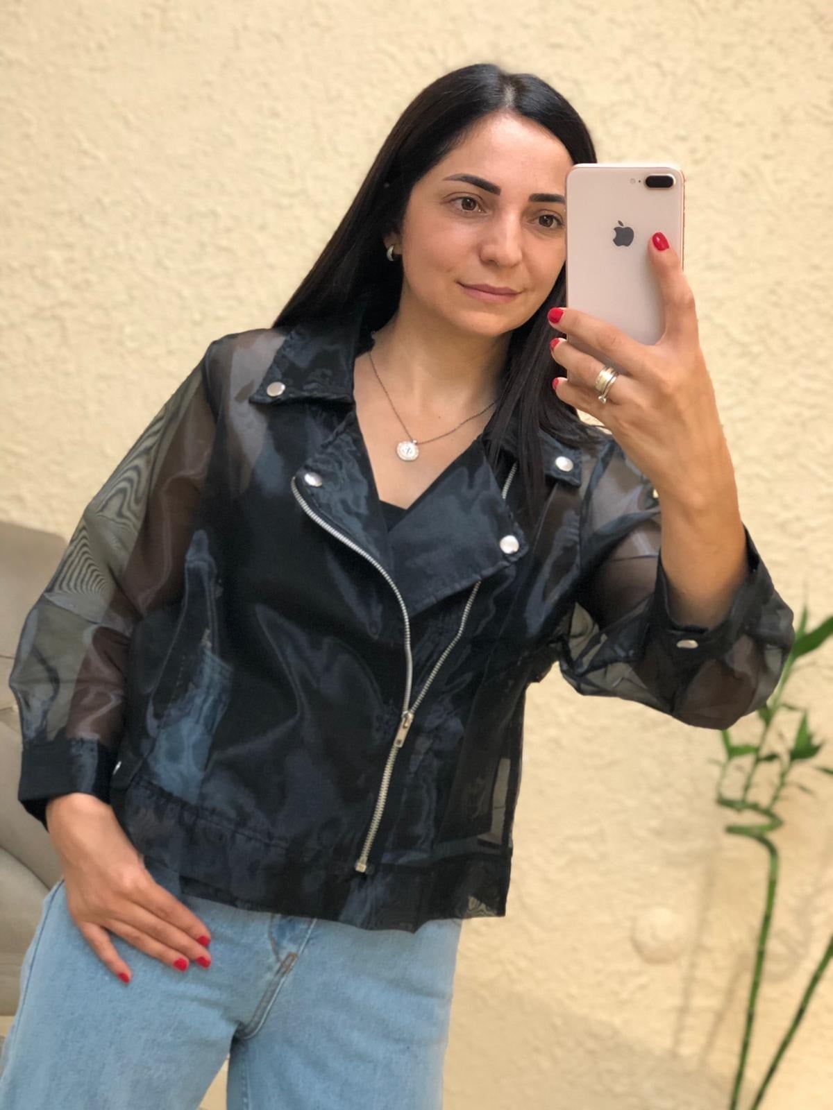 Yandan Fermuarlı Tül Ceket-Siyah