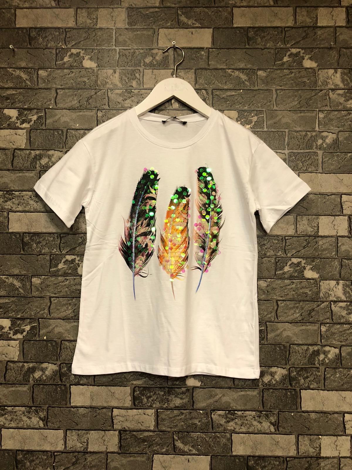 Yaprak Pullu Detaylı Thsirt-Beyaz