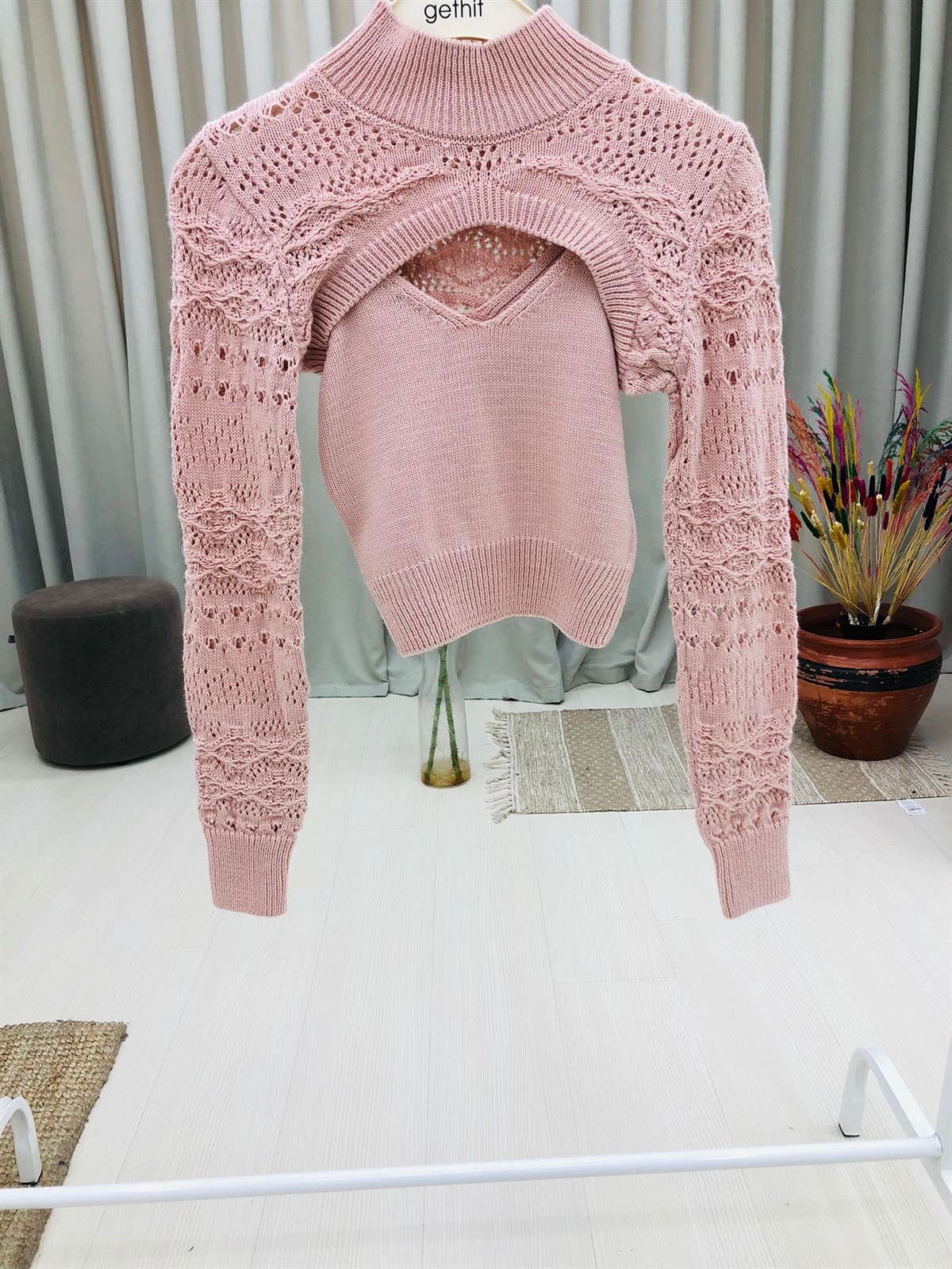 Yarım Boğazlı İkili Takım-Pembe