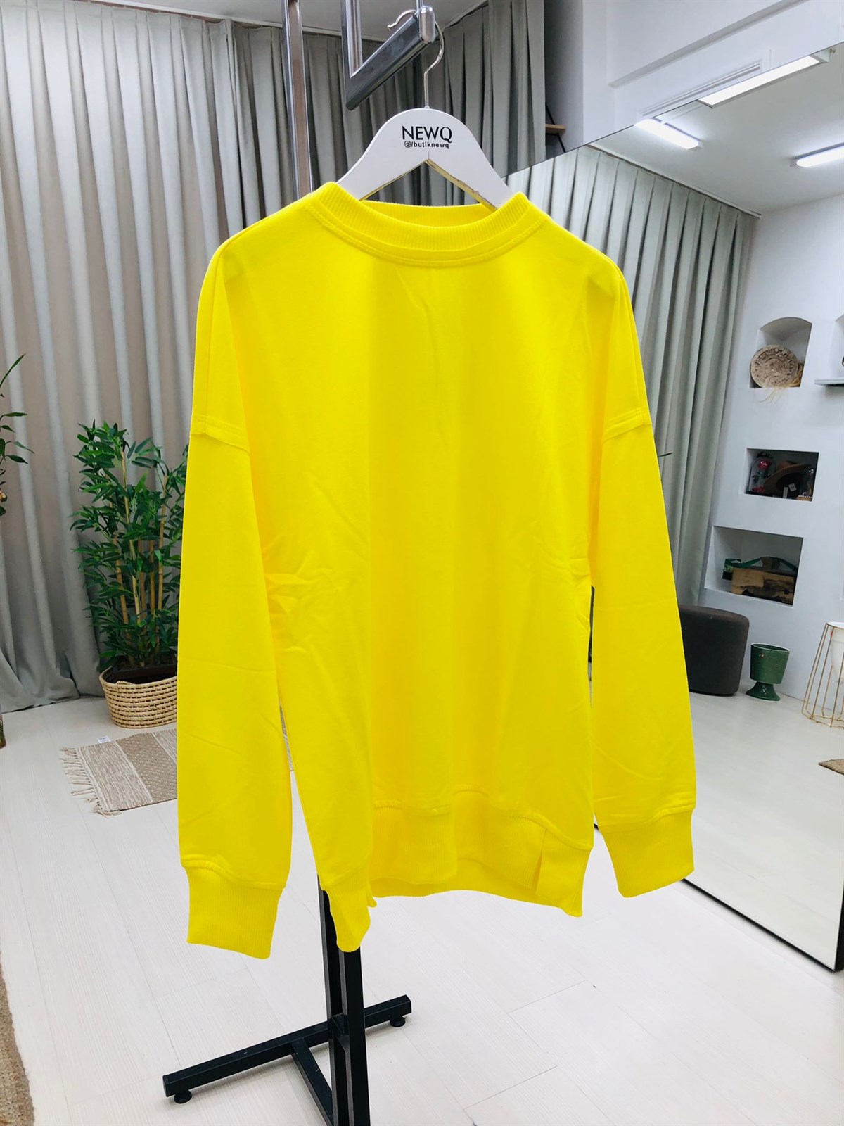 Yuvarlak Yaka Salaş Sweatshirt-Sarı