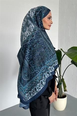  Colorful Paisley Etnik Desenli İndigo Renk Soft Pamuk Şal