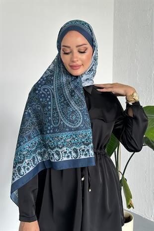  Colorful Paisley Etnik Desenli İndigo Renk Soft Pamuk Şal
