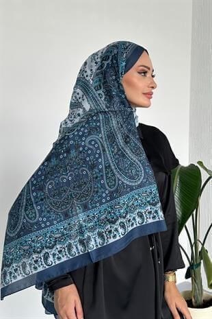  Colorful Paisley Etnik Desenli İndigo Renk Soft Pamuk Şal
