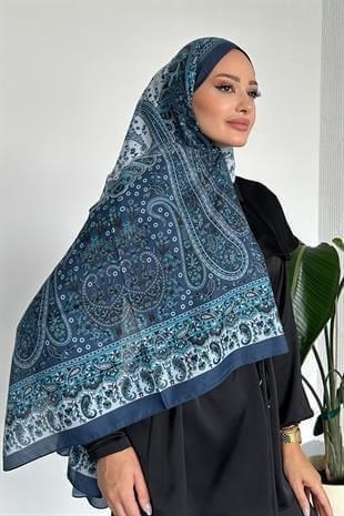  Colorful Paisley Etnik Desenli İndigo Renk Soft Pamuk Şal