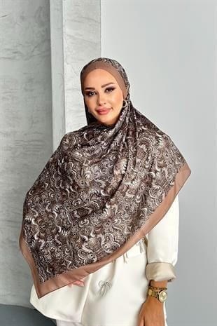  Etnik Retro Desen Vizon Renk Soft Pamuk Şal