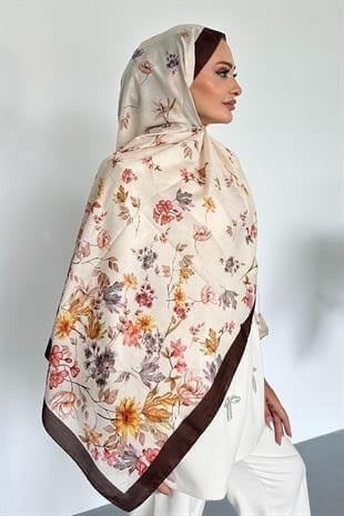  Flowers Çiçek Desenli Kahverengi Soft Pamuklu Şal