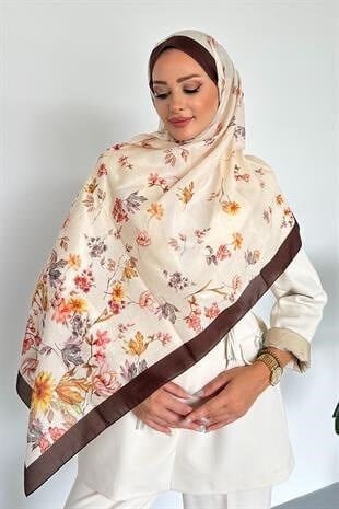 Flowers Çiçek Desenli Kahverengi Soft Pamuklu Şal