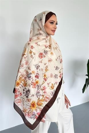  Flowers Çiçek Desenli Kahverengi Soft Pamuklu Şal