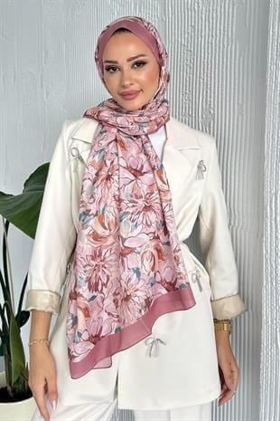  Lotus Çiçek Desen Pembe Renk Soft Pamuk Şal
