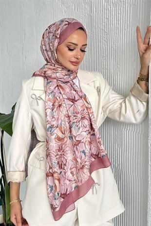  Lotus Çiçek Desen Pembe Renk Soft Pamuk Şal