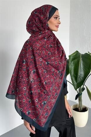  Otantik Etnik Bordo Renk Desenli Soft Pamuk Şal