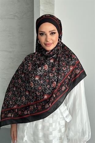  Otantik Etnik Siyah Renk Desenli Soft Pamuk Şal