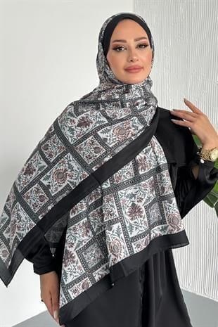  Retro Etnik Desen Siyah Renk Soft Pamuk Şal