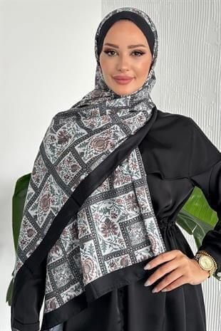  Retro Etnik Desen Siyah Renk Soft Pamuk Şal