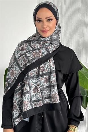  Retro Etnik Desen Siyah Renk Soft Pamuk Şal