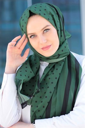 STELLA ÇİZGİLİ PUANTİYE DESEN ŞAL HAKİ