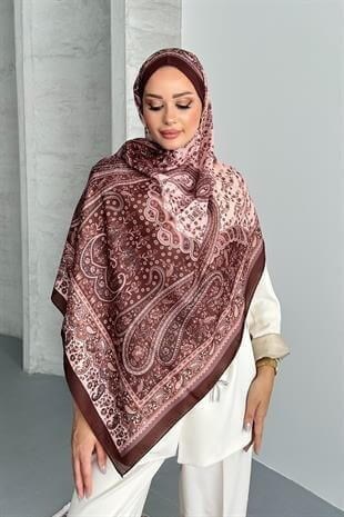 Colorful Paisley Etnik Desenli Kahverengi Soft Pamuk Şal