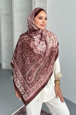 Colorful Paisley Etnik Desenli Kahverengi Soft Pamuk Şal
