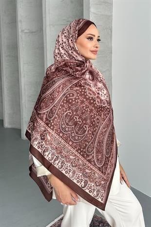 Colorful Paisley Etnik Desenli Kahverengi Soft Pamuk Şal