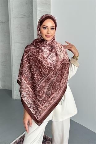 Colorful Paisley Etnik Desenli Kahverengi Soft Pamuk Şal