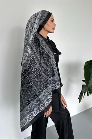 Colorful Paisley Etnik Desenli Siyah Renk Soft Pamuk Şal