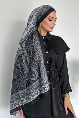 Colorful Paisley Etnik Desenli Siyah Renk Soft Pamuk Şal