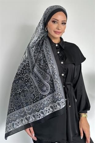 Colorful Paisley Etnik Desenli Siyah Renk Soft Pamuk Şal