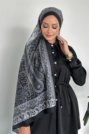 Colorful Paisley Etnik Desenli Siyah Renk Soft Pamuk Şal