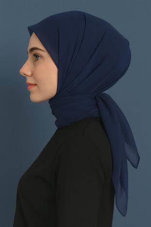Düz İnce Şifon İndigo Renk Eşarp