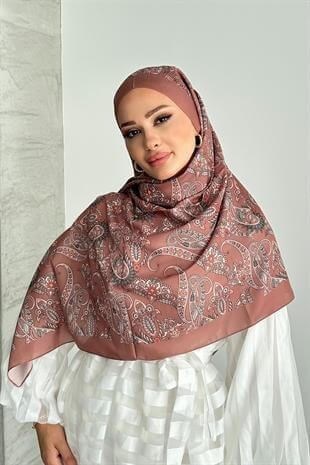 Etnik Desenli Vizon Renk Soft Pamuk Şal