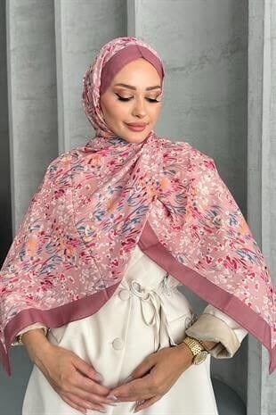 Etnik Leopar Çiçek Desen Pembe Renk Soft Pamuk Şal