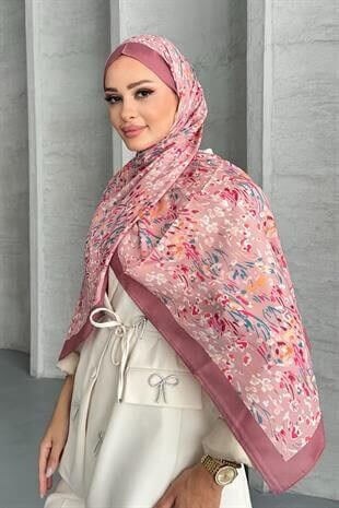 Etnik Leopar Çiçek Desen Pembe Renk Soft Pamuk Şal
