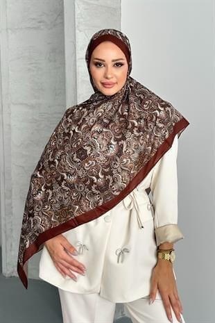 Etnik Retro Desen Kahverengi Soft Pamuk Şal