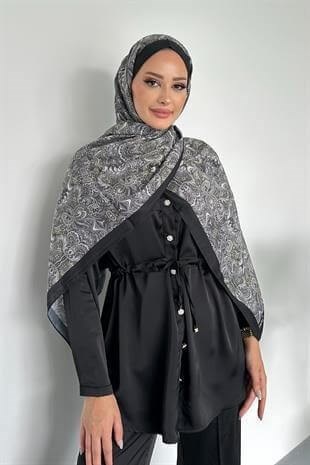 Etnik Retro Desen Siyah Renk Pamuk Soft Şal
