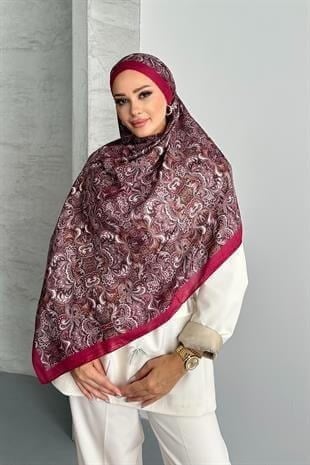 Etnik Retro Desen Vişne Renk Soft Pamuk Şal