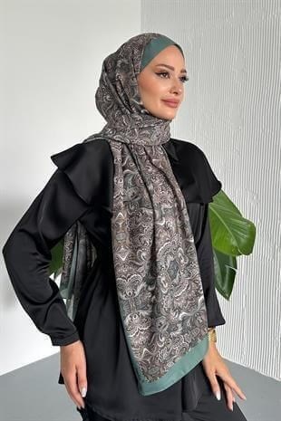 Etnik Retro Desen Yeşil Renk Soft Pamuk Şal