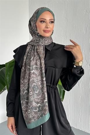 Etnik Retro Desen Yeşil Renk Soft Pamuk Şal