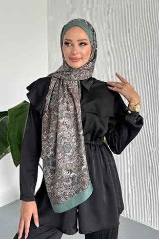 Etnik Retro Desen Yeşil Renk Soft Pamuk Şal