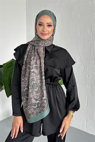 Etnik Retro Desen Yeşil Renk Soft Pamuk Şal