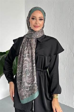 Etnik Retro Desen Yeşil Renk Soft Pamuk Şal