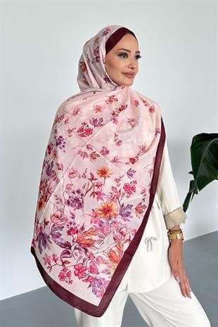 Flowers Çiçek Desenli Bordo Renk Soft Pamuk Şal