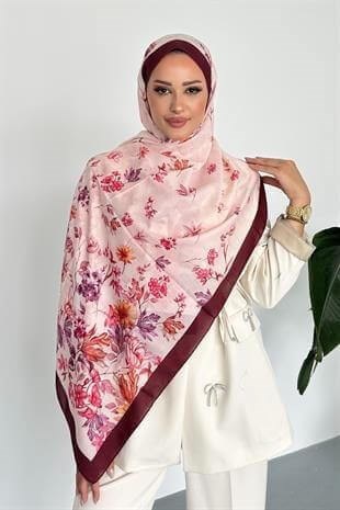 Flowers Çiçek Desenli Bordo Renk Soft Pamuk Şal