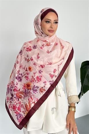 Flowers Çiçek Desenli Bordo Renk Soft Pamuk Şal