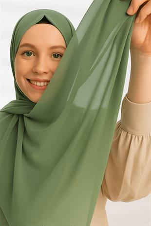 İnce Şifon Çağla Yeşili Renk Düz Şal