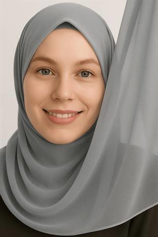 İnce Şifon Kumaş Açık Gri Renk Düz Şal