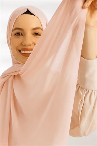 İnce Şifon Pembe Düz Renk Şal